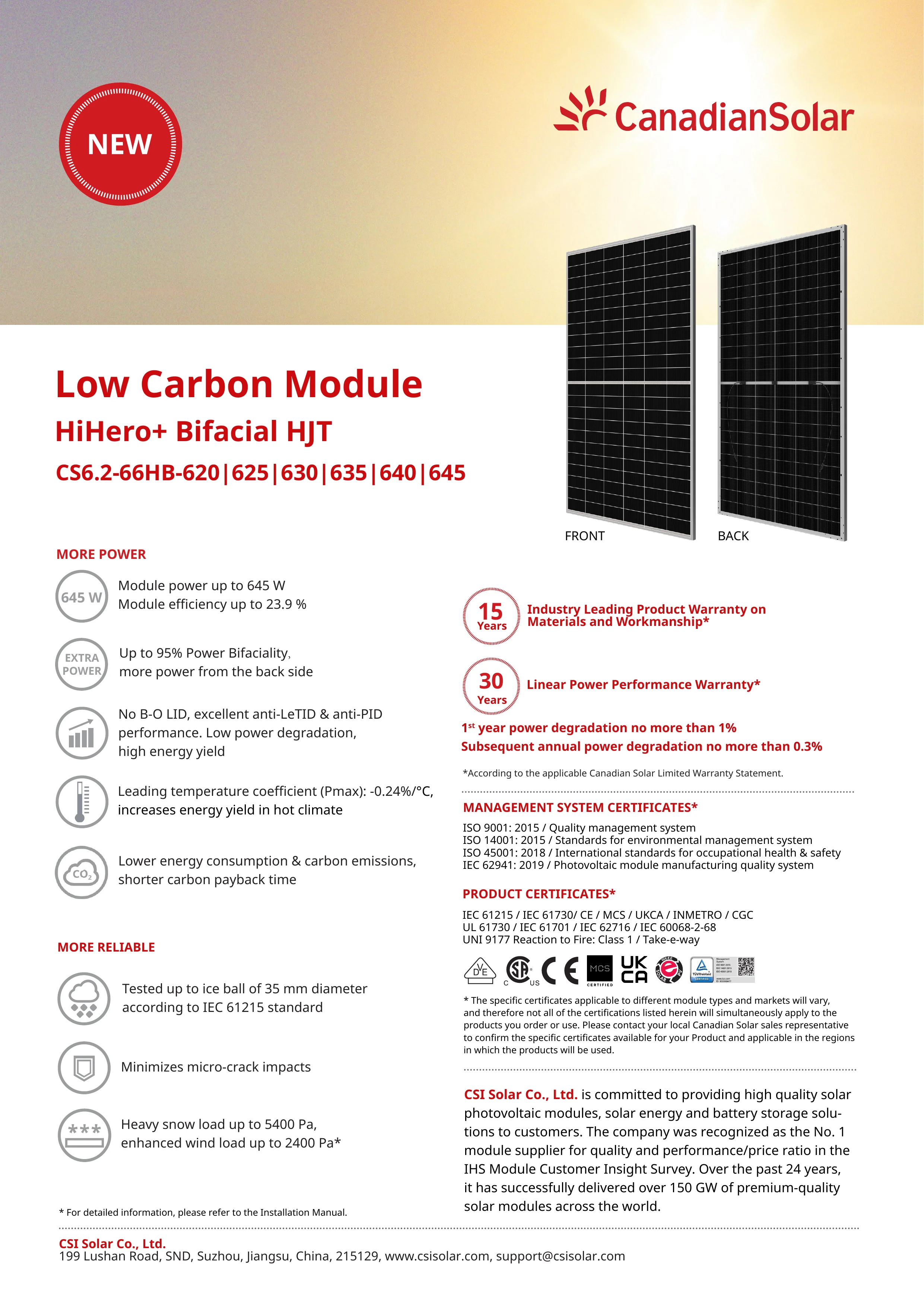 Canadian Solar Low-Carbon HiHero-HJT CS6.2-66HB